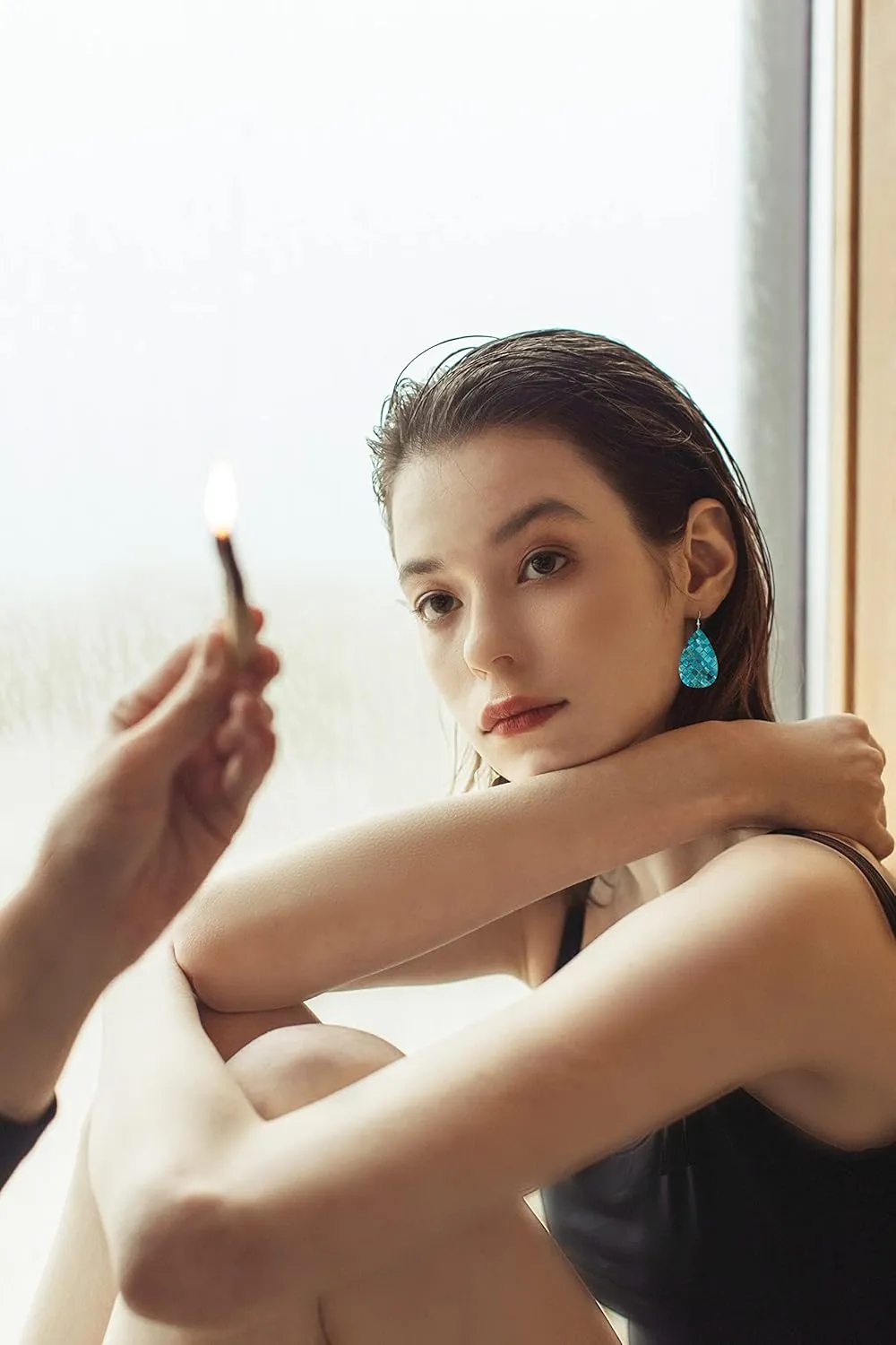MIOAOSRT Blue Geometry Drop Dangle Earrings Faux Leather Teardrop Earrings Lightweight Drop Dangle Jewelry for Women Teen Girls Fashionable