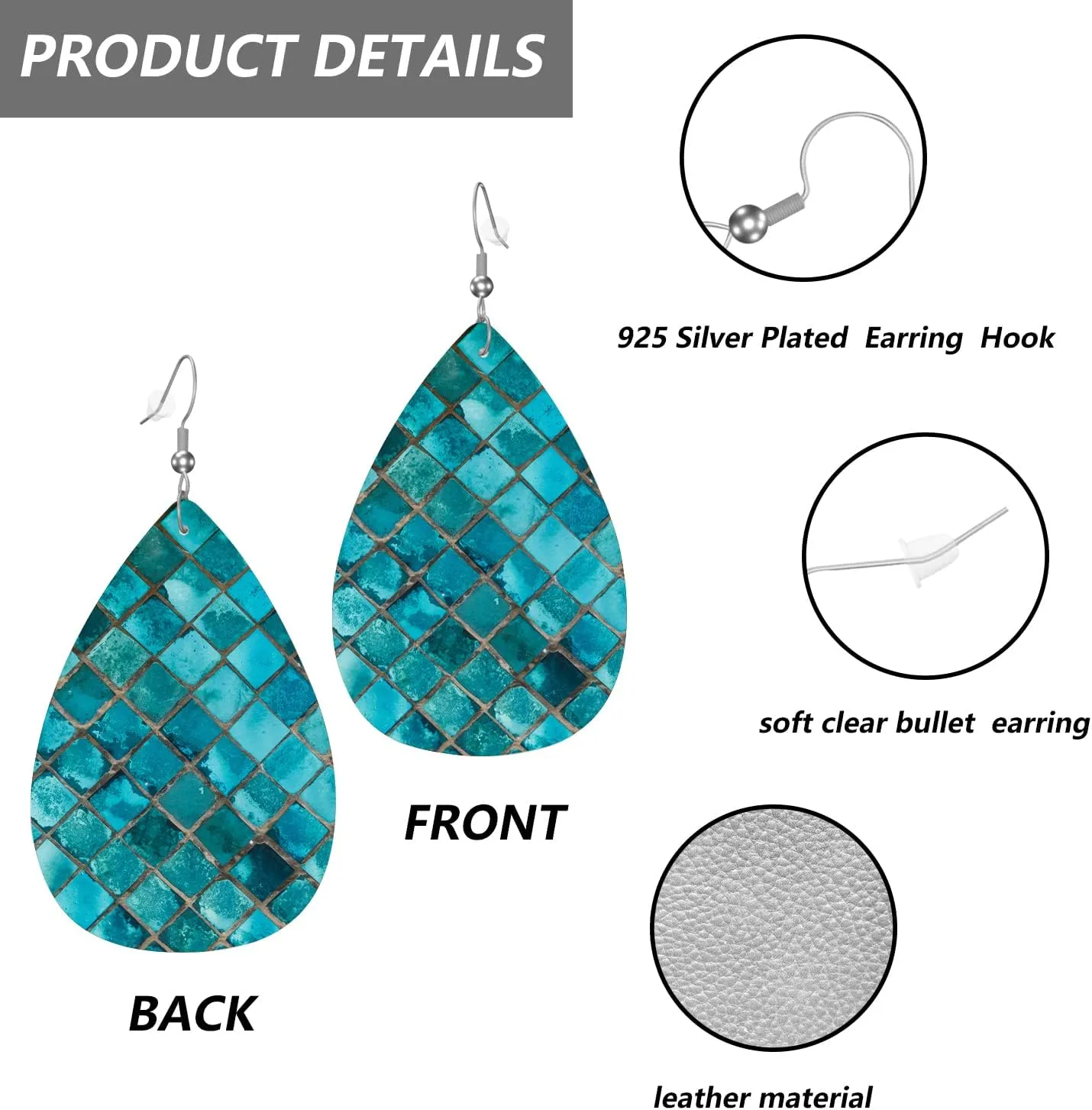 MIOAOSRT Blue Geometry Drop Dangle Earrings Faux Leather Teardrop Earrings Lightweight Drop Dangle Jewelry for Women Teen Girls Fashionable