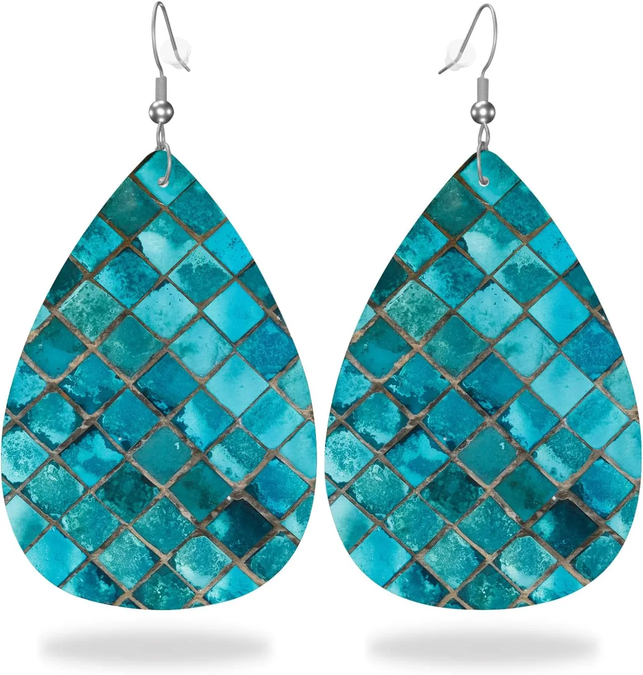 MIOAOSRT Blue Geometry Drop Dangle Earrings Faux Leather Teardrop Earrings Lightweight Drop Dangle Jewelry for Women Teen Girls Fashionable
