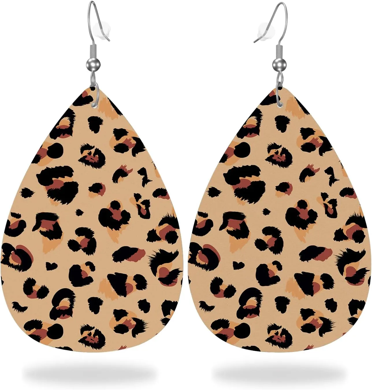 MIOAOSRT Brown Leopard Drop Dangle Earrings Faux Leather Teardrop Earrings Lightweight Drop Dangle Jewelry for Women Teen Girls Fashionable