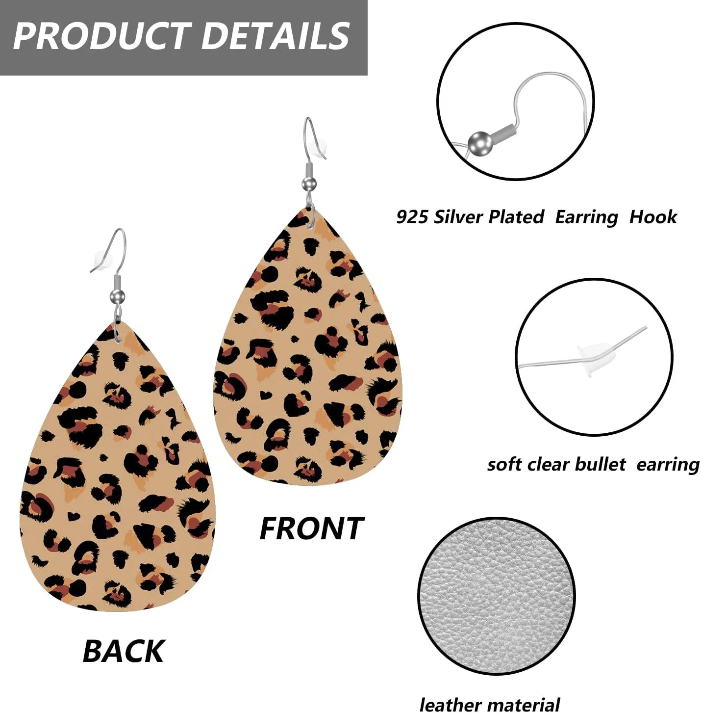 MIOAOSRT Brown Leopard Drop Dangle Earrings Faux Leather Teardrop Earrings Lightweight Drop Dangle Jewelry for Women Teen Girls Fashionable