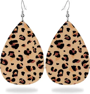 MIOAOSRT Brown Leopard Drop Dangle Earrings Faux Leather Teardrop Earrings Lightweight Drop Dangle Jewelry for Women Teen Girls Fashionable