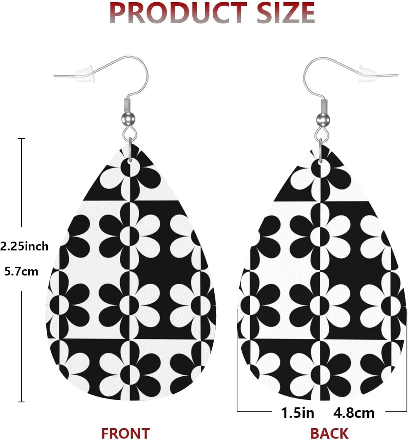 MIOAOSRT Checkered Flower Teardrop Dangle Earrings Lightweight Faux Leather Drop Dangle Earrings Fashion Tear Drop Earrings Set for Women Teen Girls Jewelry Gift