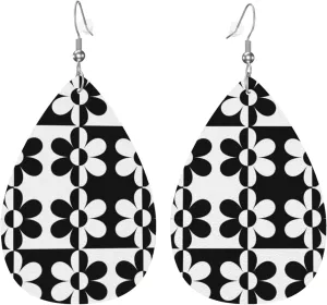 MIOAOSRT Checkered Flower Teardrop Dangle Earrings Lightweight Faux Leather Drop Dangle Earrings Fashion Tear Drop Earrings Set for Women Teen Girls Jewelry Gift