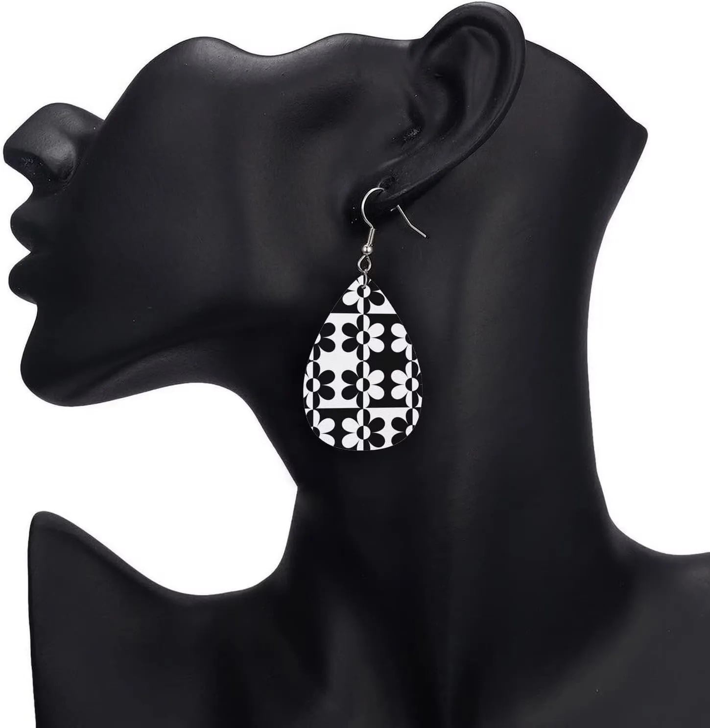 MIOAOSRT Checkered Flower Teardrop Dangle Earrings Lightweight Faux Leather Drop Dangle Earrings Fashion Tear Drop Earrings Set for Women Teen Girls Jewelry Gift