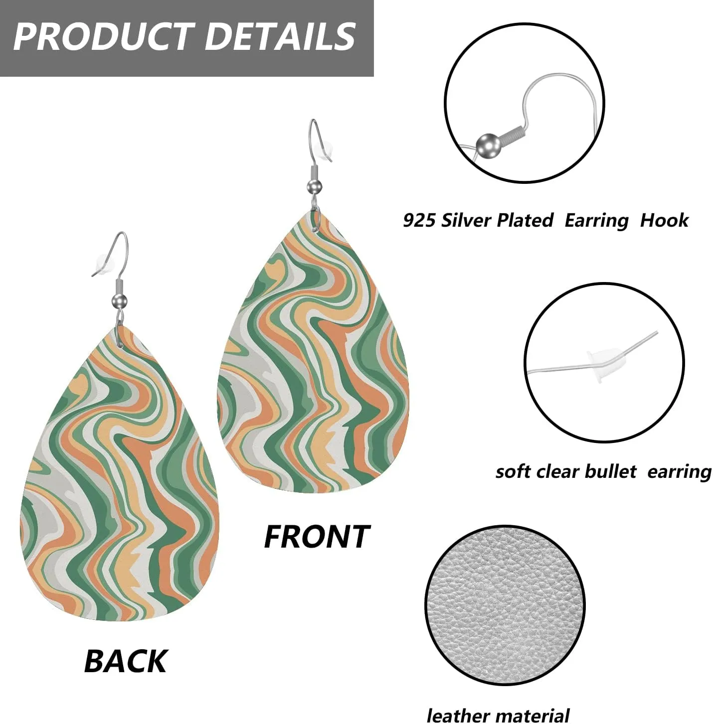 MIOAOSRT Colored Marble Drop Dangle Earrings Faux Leather Teardrop Earrings Lightweight Drop Dangle Jewelry for Women Teen Girls Fashionable