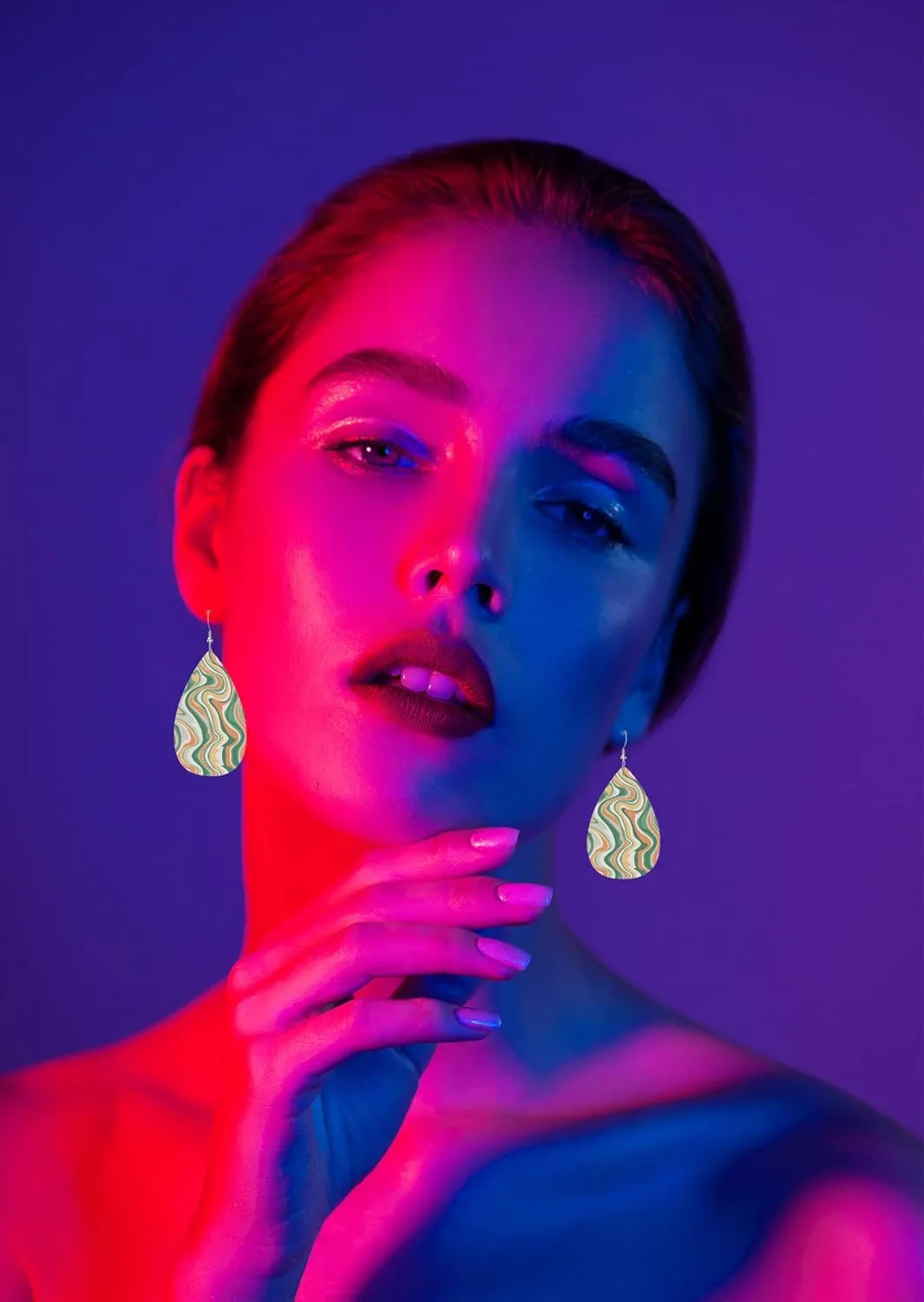 MIOAOSRT Colored Marble Drop Dangle Earrings Faux Leather Teardrop Earrings Lightweight Drop Dangle Jewelry for Women Teen Girls Fashionable