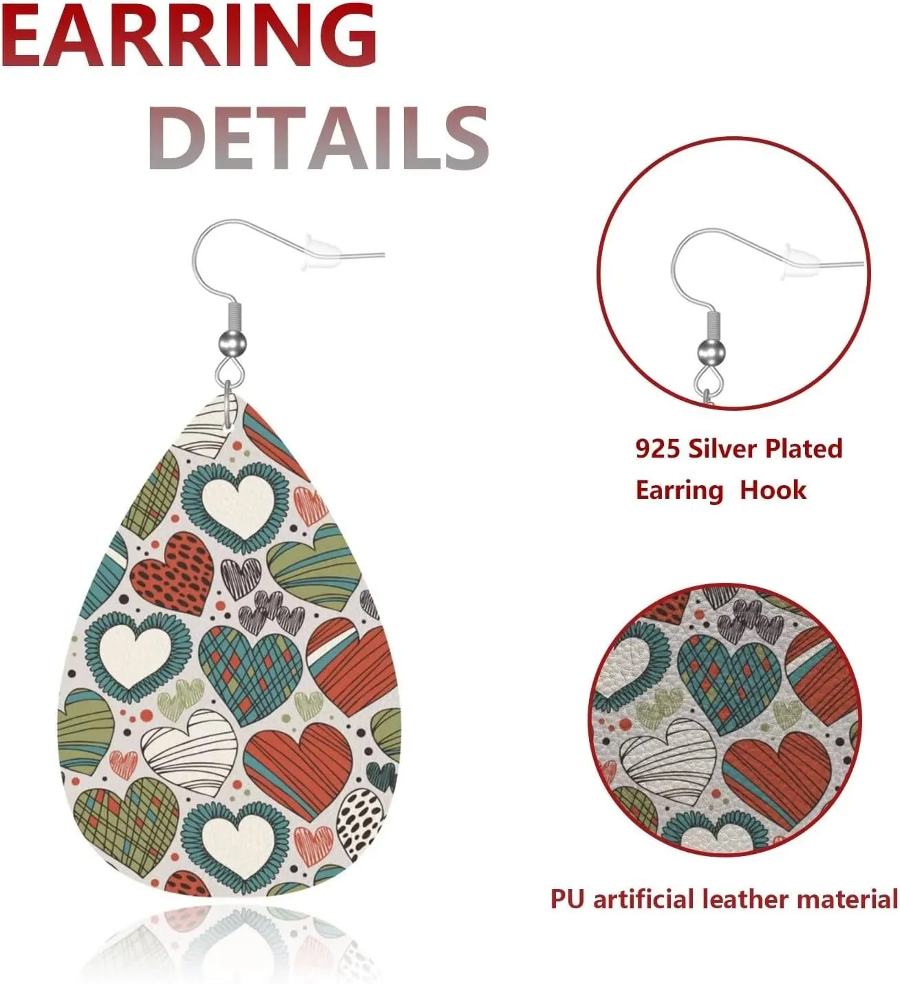 MIOAOSRT Colorful Love Teardrop Dangle Earrings Lightweight Faux Leather Drop Dangle Earrings Fashion Tear Drop Earrings Set for Women Teen Girls Jewelry Gift
