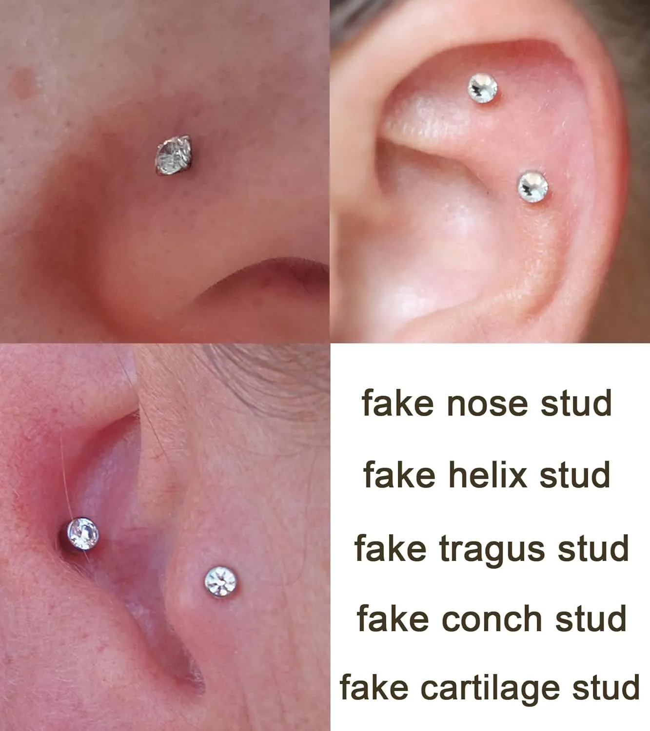 MODRSA Fake Nose Stud Fake Nose Ring Stud Fake Nose Piercing Fake Lip Ring Fake Earrings Stud Silver Gold Fake Cartilage Helix Earring Clip on Earring Hoop Fake Eyebrow Ring Fake Bridge Piercing