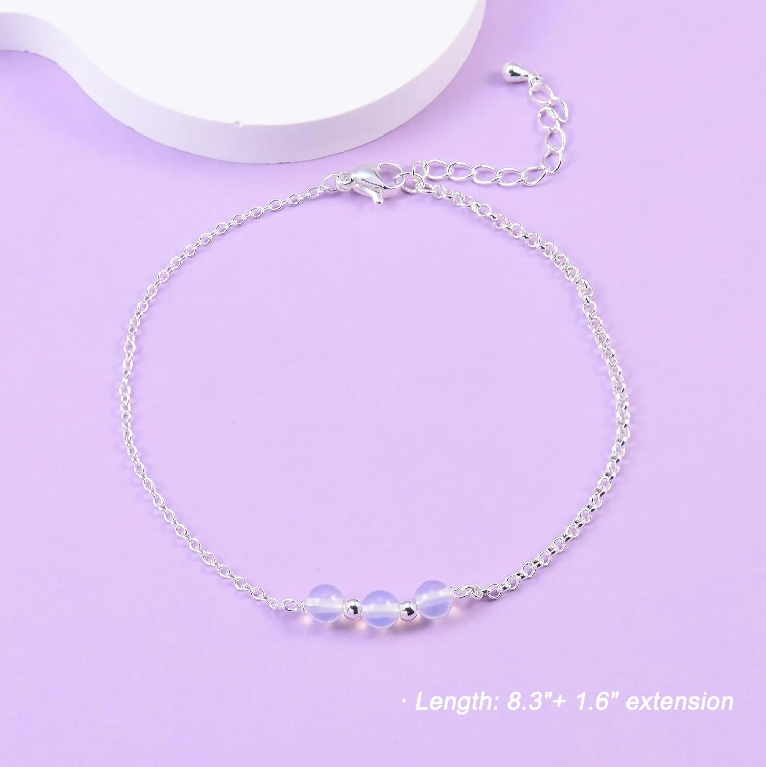 MOLEVY Ankle Bracelets for Women 14K Gold Plated Anklet Silver Anklets Waterproof Evil Eye Beaded Pearl Tennis Crystal Heart Cuba Link Chain Anklets Dainty Jewelry Gift for Her