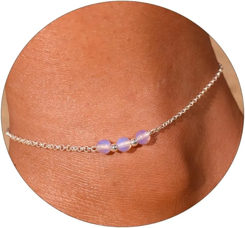 MOLEVY Ankle Bracelets for Women 14K Gold Plated Anklet Silver Anklets Waterproof Evil Eye Beaded Pearl Tennis Crystal Heart Cuba Link Chain Anklets Dainty Jewelry Gift for Her