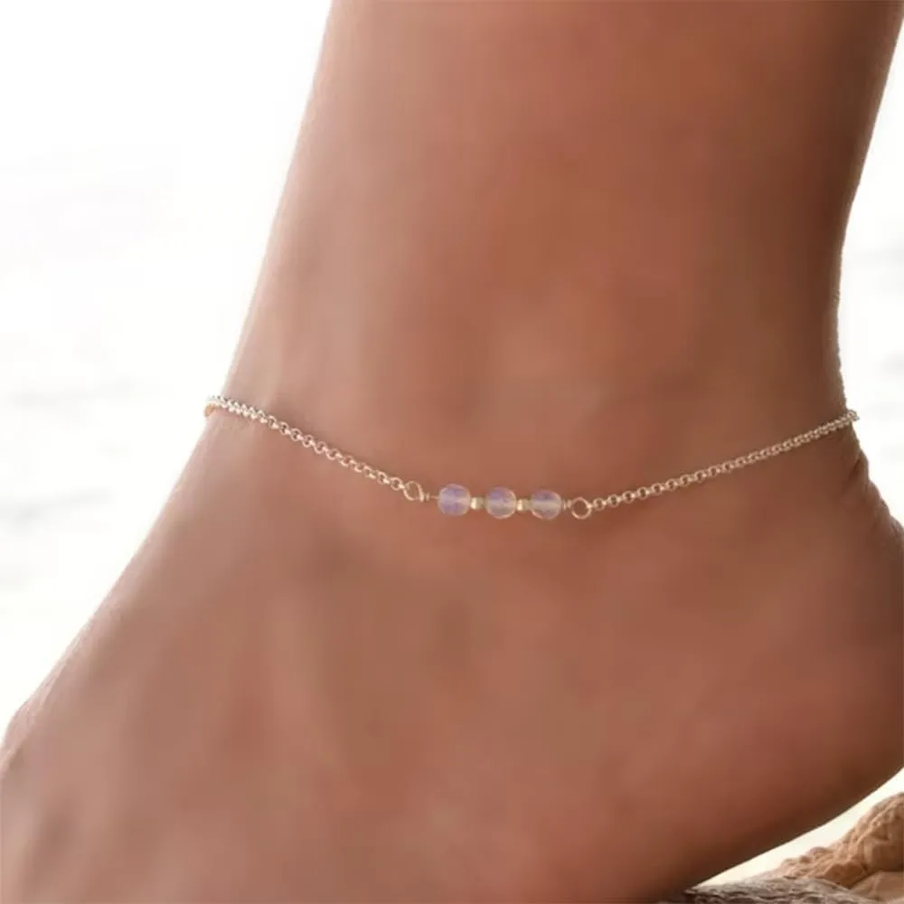 MOLEVY Ankle Bracelets for Women 14K Gold Plated Anklet Silver Anklets Waterproof Evil Eye Beaded Pearl Tennis Crystal Heart Cuba Link Chain Anklets Dainty Jewelry Gift for Her