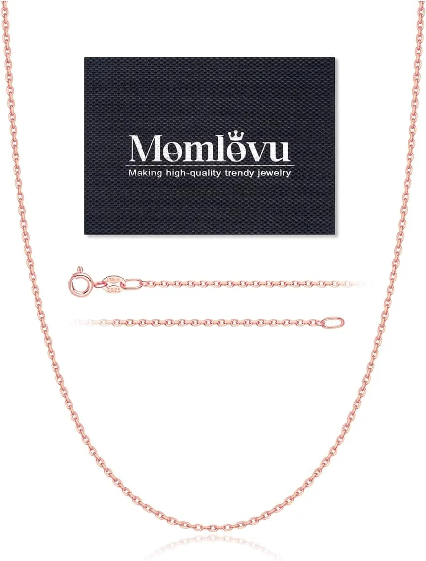 Momlovu Solid 18k Gold Over 925 Sterling Silver Chain Necklace for Women, 1.1mm Cable Chain Hypoallergenic Replacement Necklace, Sturdy&Shiny Women's Chain Necklaces 14/16/17/18/20/22/24 Inch