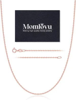 Momlovu Solid 18k Gold Over 925 Sterling Silver Chain Necklace for Women, 1.1mm Cable Chain Hypoallergenic Replacement Necklace, Sturdy&Shiny Women's Chain Necklaces 14/16/17/18/20/22/24 Inch