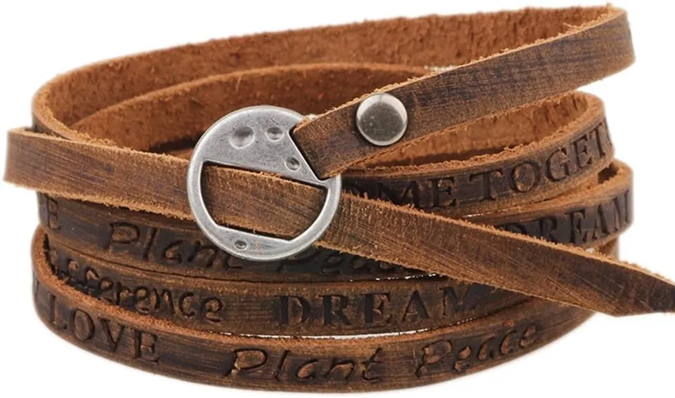 MORE FUN Multilayer Design Dark Brown Leather Cuff Bangle Thin Leather Rope Wristband Bracelet