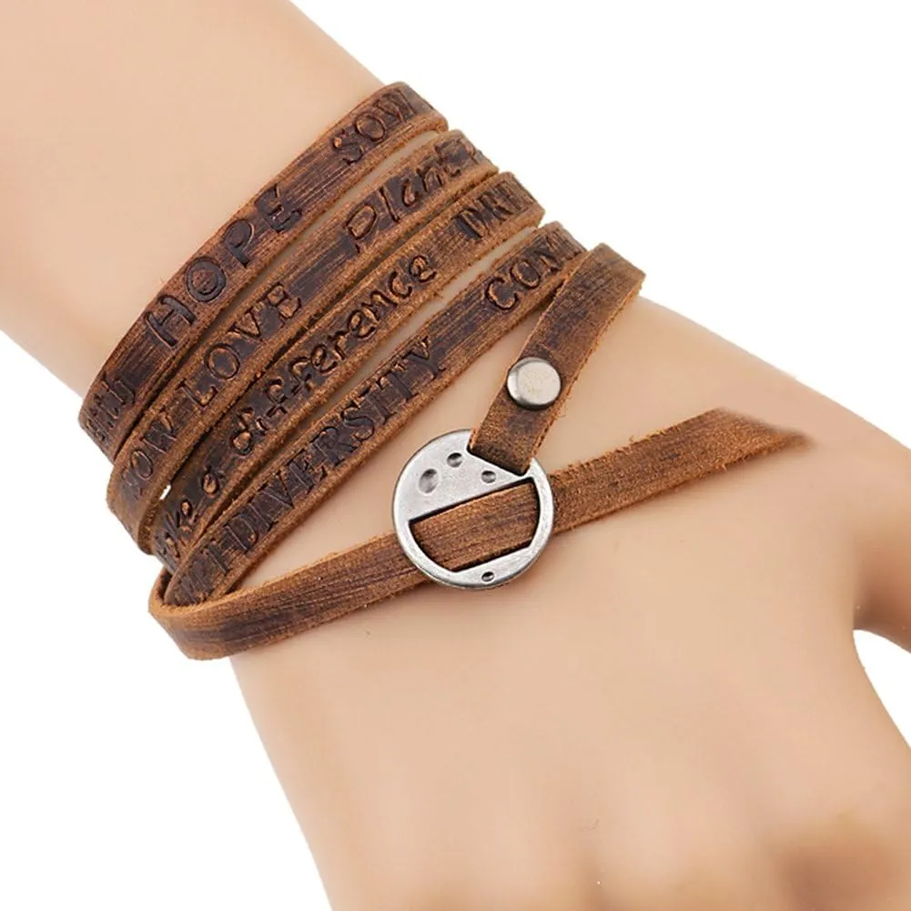MORE FUN Multilayer Design Dark Brown Leather Cuff Bangle Thin Leather Rope Wristband Bracelet