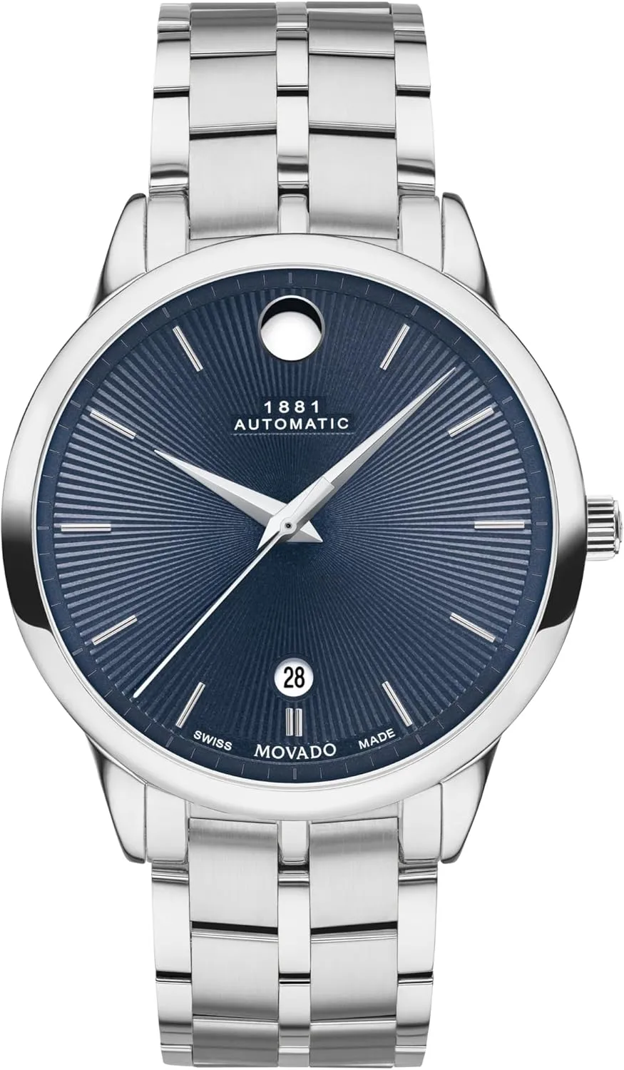 Movado 1881 Men's Automatic Swiss Watch - Self-Winding Movement, Stainless Steel - Water Resistance 3ATM/30 Meters - Classic Luxury Mechanical Timepiece - Gift for Him - 39mm