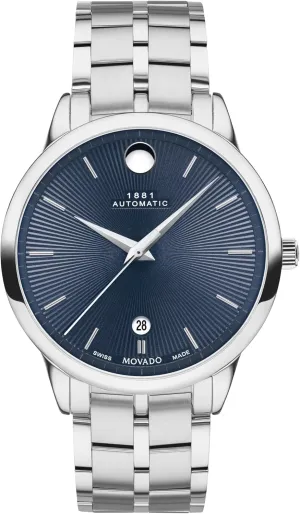 Movado 1881 Men's Automatic Swiss Watch - Self-Winding Movement, Stainless Steel - Water Resistance 3ATM/30 Meters - Classic Luxury Mechanical Timepiece - Gift for Him - 39mm