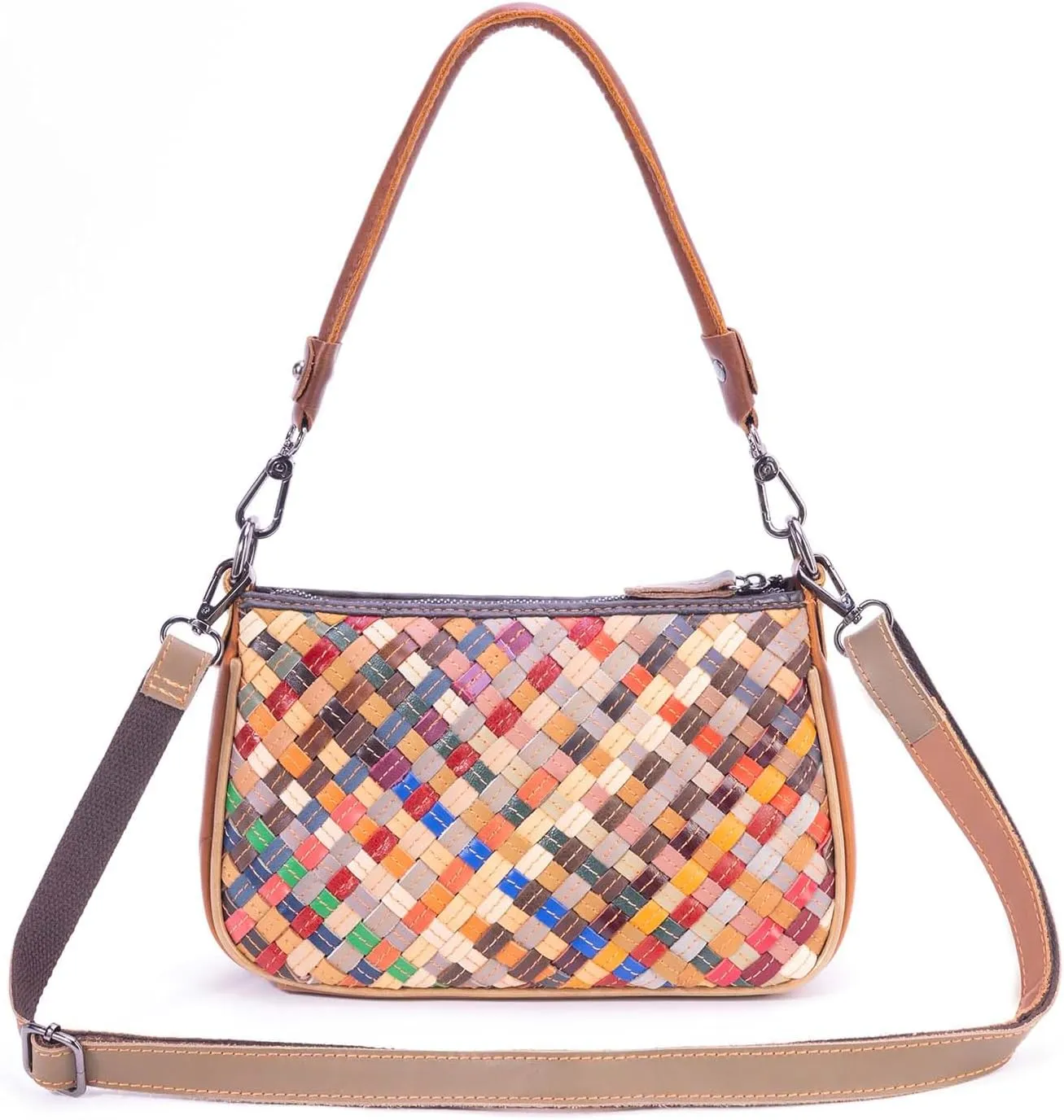Multicolored Leather Shoulder Genuine Argyle Crossbody Bags for Women Patchwork Colorful Spliced Satchel Handbags(colour1