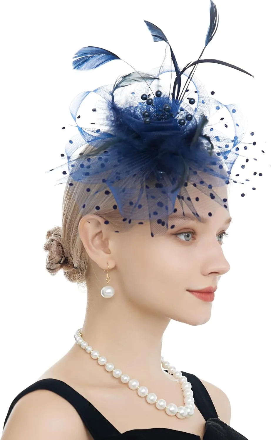 Myjoyday Women's Fascinators, Feathers Tea Party Hat, Veil Headband with Hair Clip for Cocktail Church