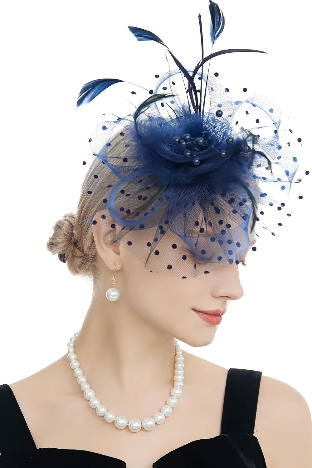 Myjoyday Women's Fascinators, Feathers Tea Party Hat, Veil Headband with Hair Clip for Cocktail Church