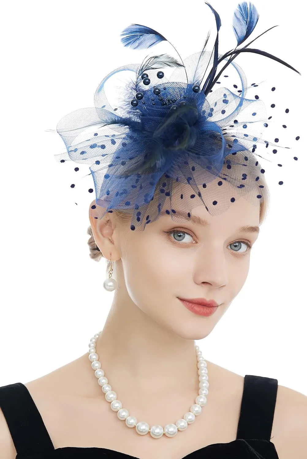 Myjoyday Women's Fascinators, Feathers Tea Party Hat, Veil Headband with Hair Clip for Cocktail Church