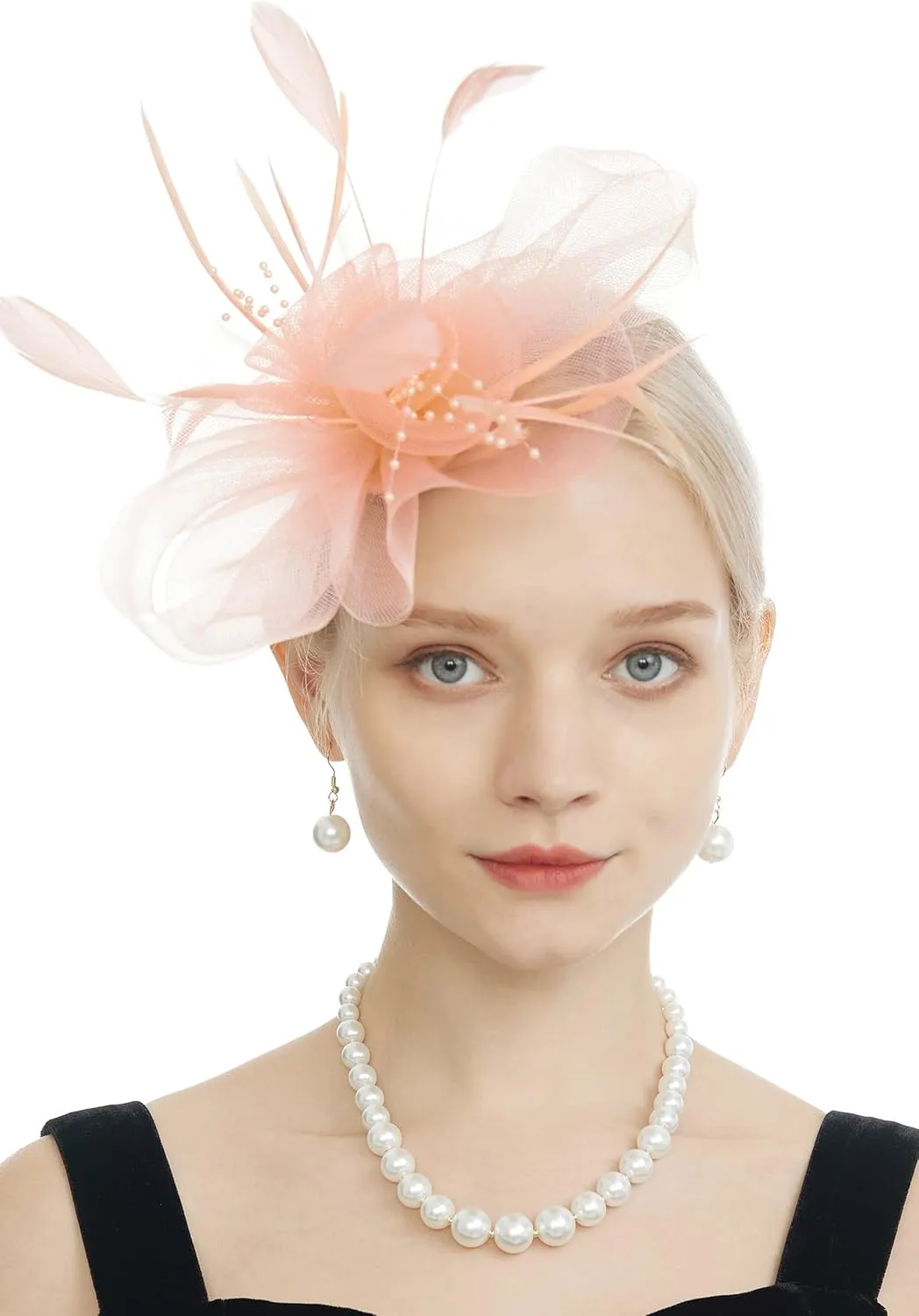 Myjoyday Women's Fascinators Hat for Tea Party Church Cocktail, Feathers Veil Headband with Hair Clip