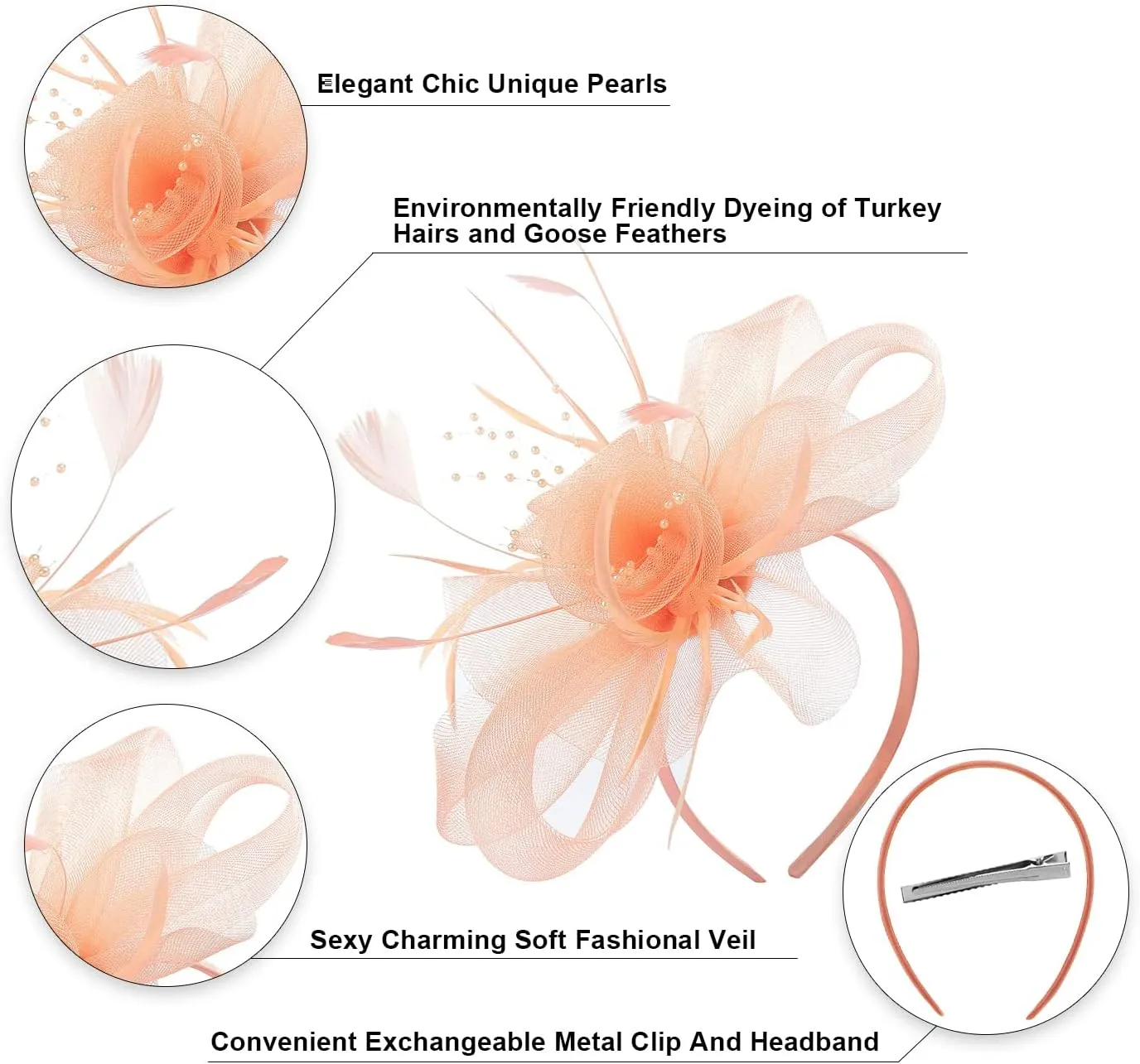 Myjoyday Women's Fascinators Hat for Tea Party Church Cocktail, Feathers Veil Headband with Hair Clip