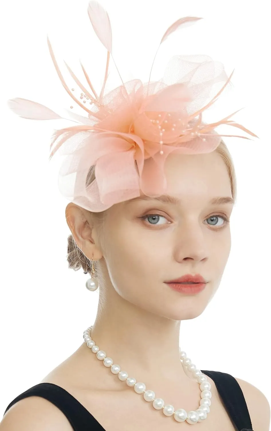 Myjoyday Women's Fascinators Hat for Tea Party Church Cocktail, Feathers Veil Headband with Hair Clip
