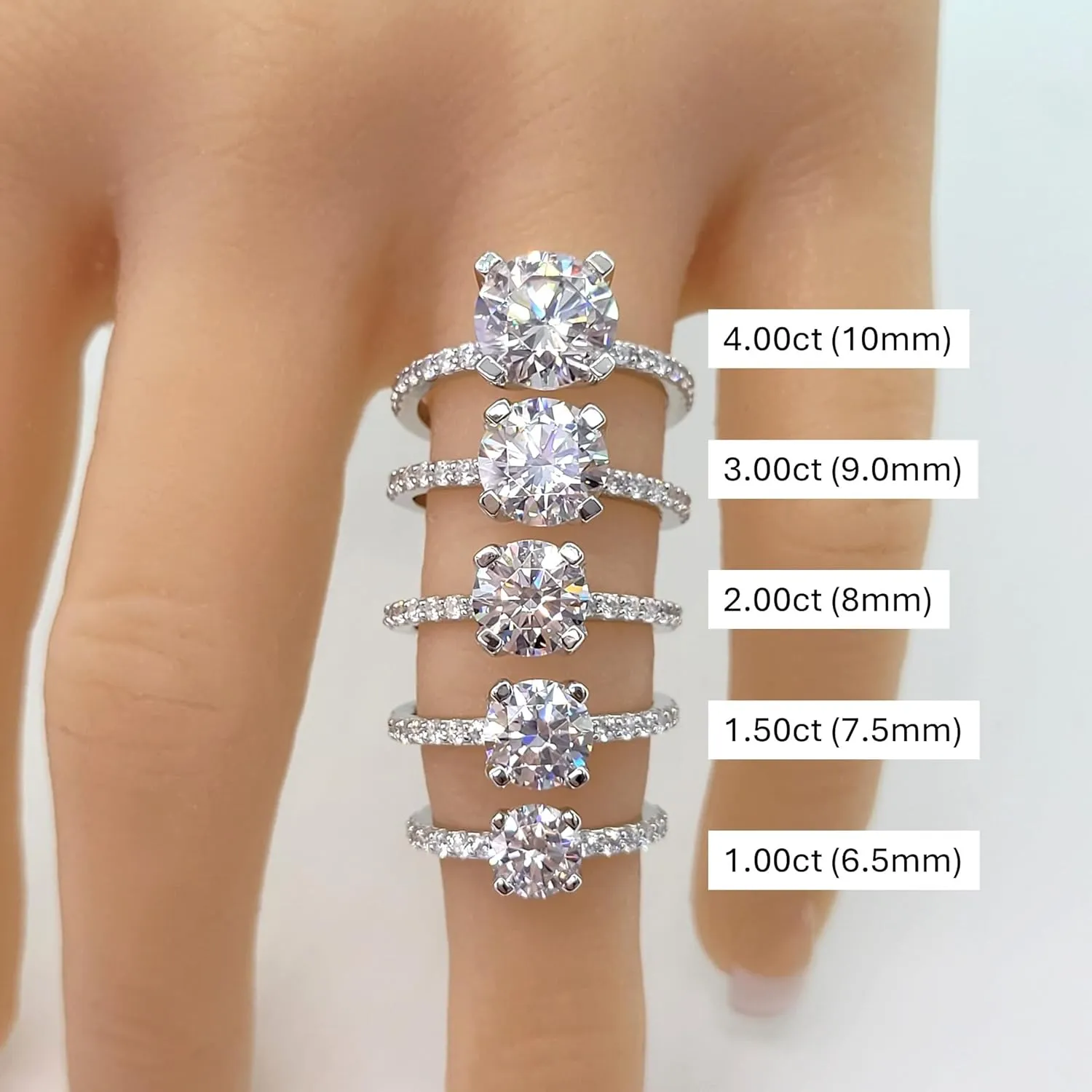 NANA Jewels 1.00ct to 4.00ct Simulated Diamond Engagement Ring Round Solitaire Sterling Silver 10k-14k