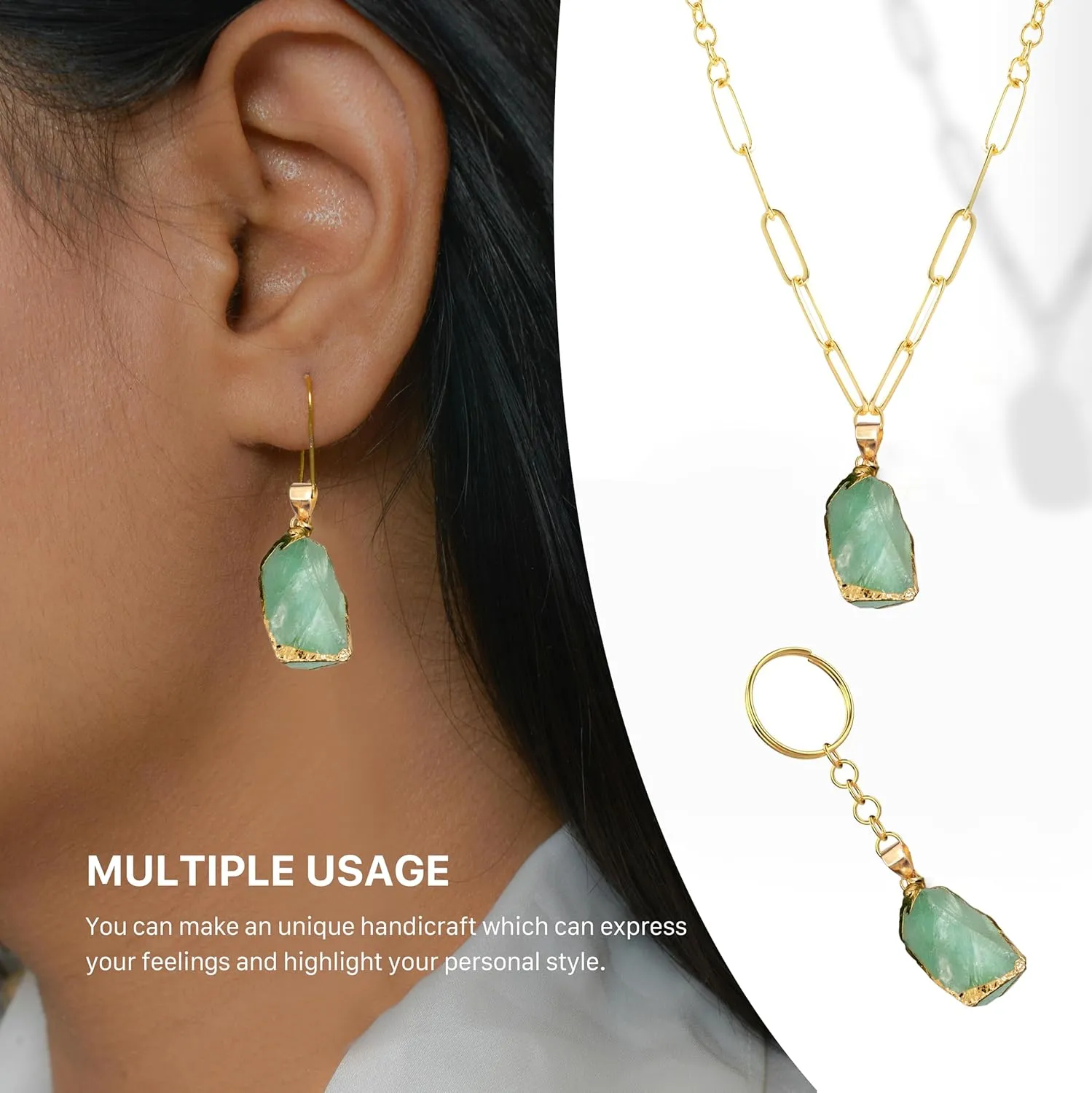 Natural Crystal Stone Bracelet with Healing Pendant Necklace Set Raw Stone Gemstone Gold Plated Open Adjustable Ring for Women's Jewelry Gift