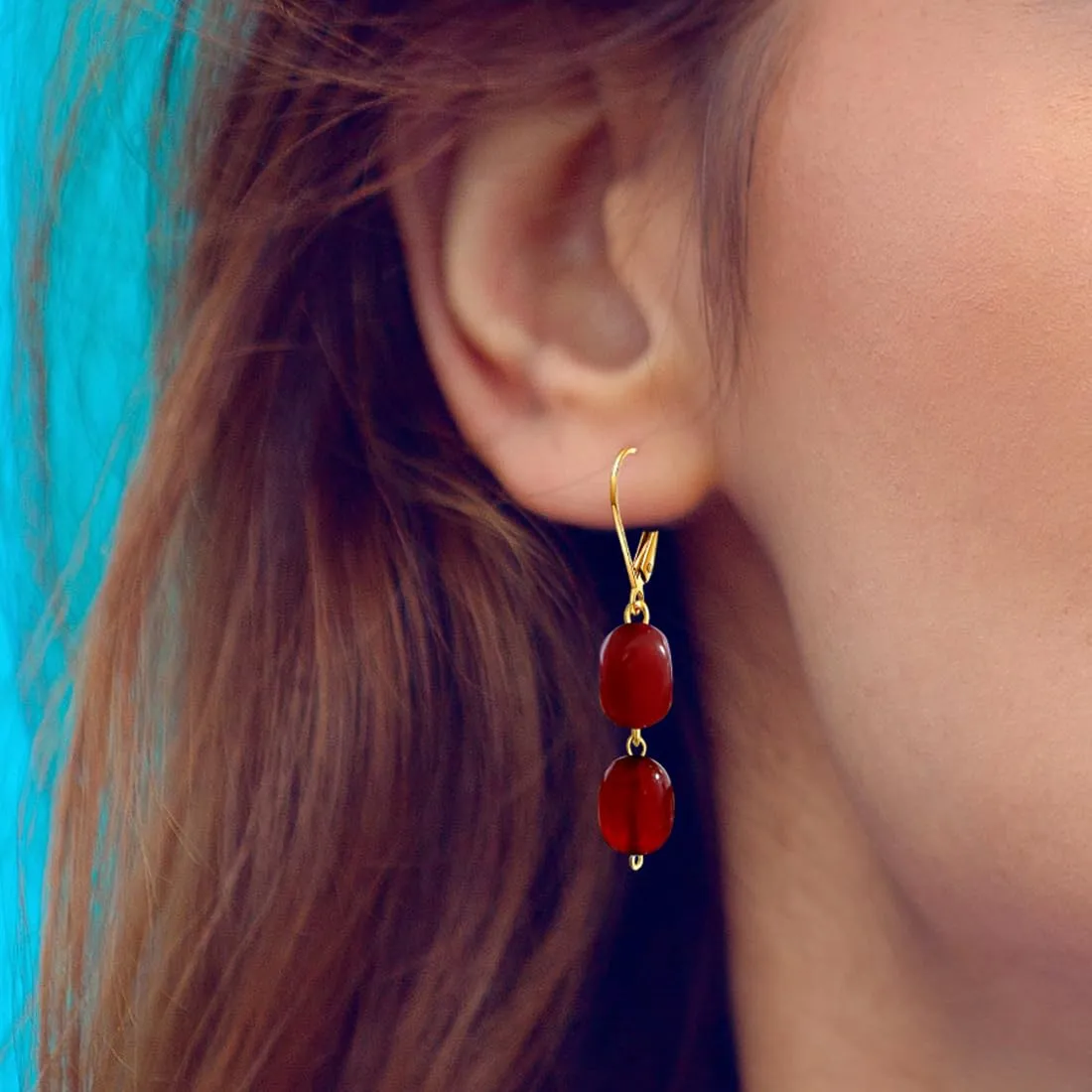 Natural Two Irregular Red Garnet Stone Drop Earrings,14K Gold Plated Dainty Gemstone Dangle Earrings,Genuine Quartz Crystal Statement Earrings for Women (A07_Red Garnet)