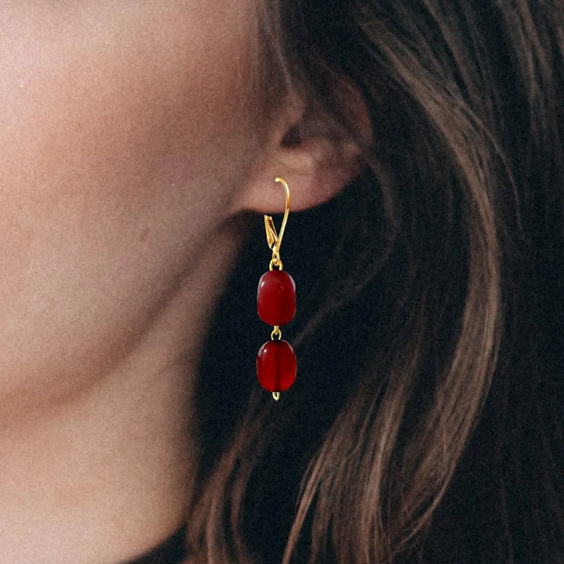Natural Two Irregular Red Garnet Stone Drop Earrings,14K Gold Plated Dainty Gemstone Dangle Earrings,Genuine Quartz Crystal Statement Earrings for Women (A07_Red Garnet)