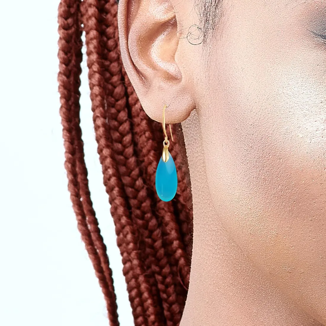 Natural Waterdrop Blue Agate Stone Drop Earrings,14K Yellow Gold Plated Real Geometric Teardrop Quartz Crystal Gemstone Stone Dangle Earrings Jewelry for Women (A04_Blue Agate)