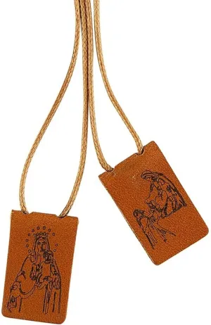 Needzo Genuine Leather Scapular Catholic Necklace Jewelry for Women, Inspirational Religious Gifts, 16 Inch