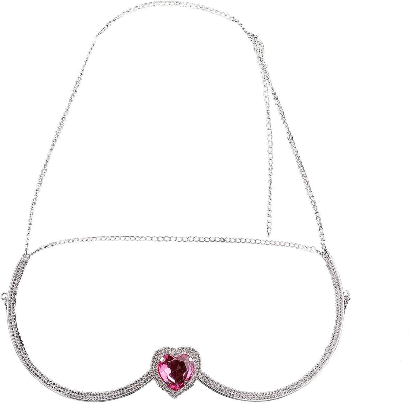 NICENEEDED Rhinestone Chest Chain, Crystal Heart Pendant Chest Bracket, Bikini Bra Underwear Chain Sexy Lingerie Chest Chain Breast Body Jewelry for Women
