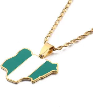 Nigeria Map Flag Pendant Necklaces Silver/Gold Color Nigerian Jewelry
