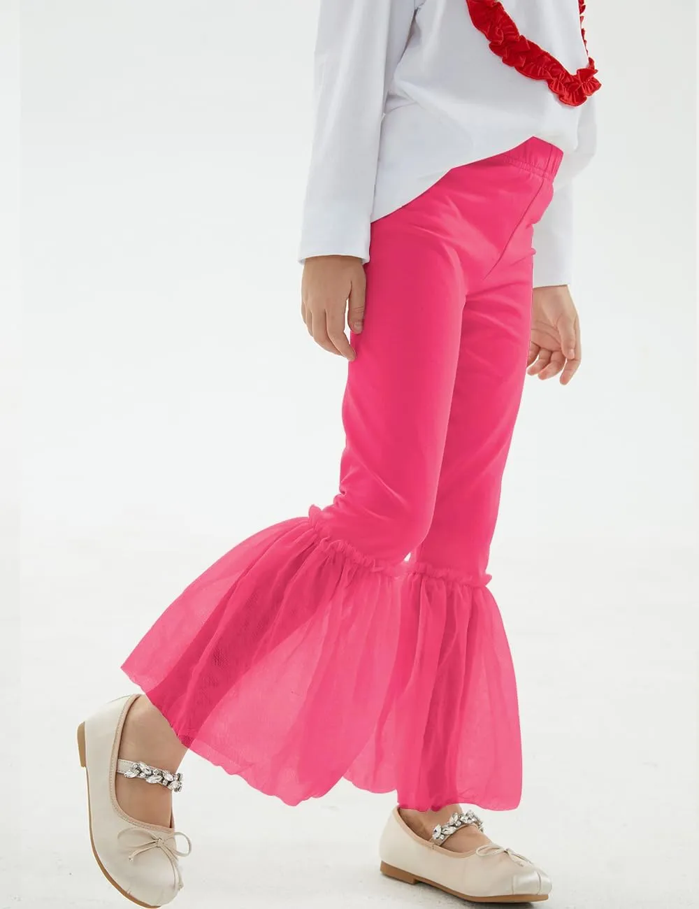 Noomelfish Girls Ruffle Leggings Tulle Bell Bottoms Flare Pants Trousers (3-10 Years)