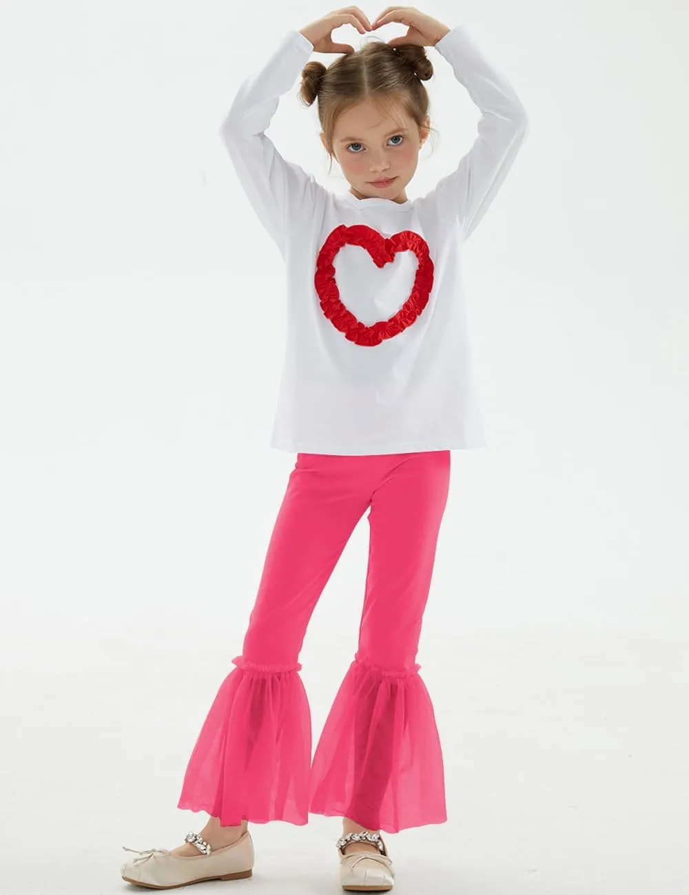 Noomelfish Girls Ruffle Leggings Tulle Bell Bottoms Flare Pants Trousers (3-10 Years)
