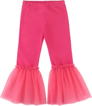 Noomelfish Girls Ruffle Leggings Tulle Bell Bottoms Flare Pants Trousers (3-10 Years)