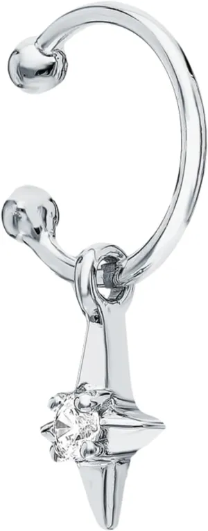 North Star Diamond (0.03ct) Dangle Ear Cuff, 14K Gold Non-Piercing Ear Cuff, Dangling Star Earring, Star Ear Wrap, Unique Gift For Her.