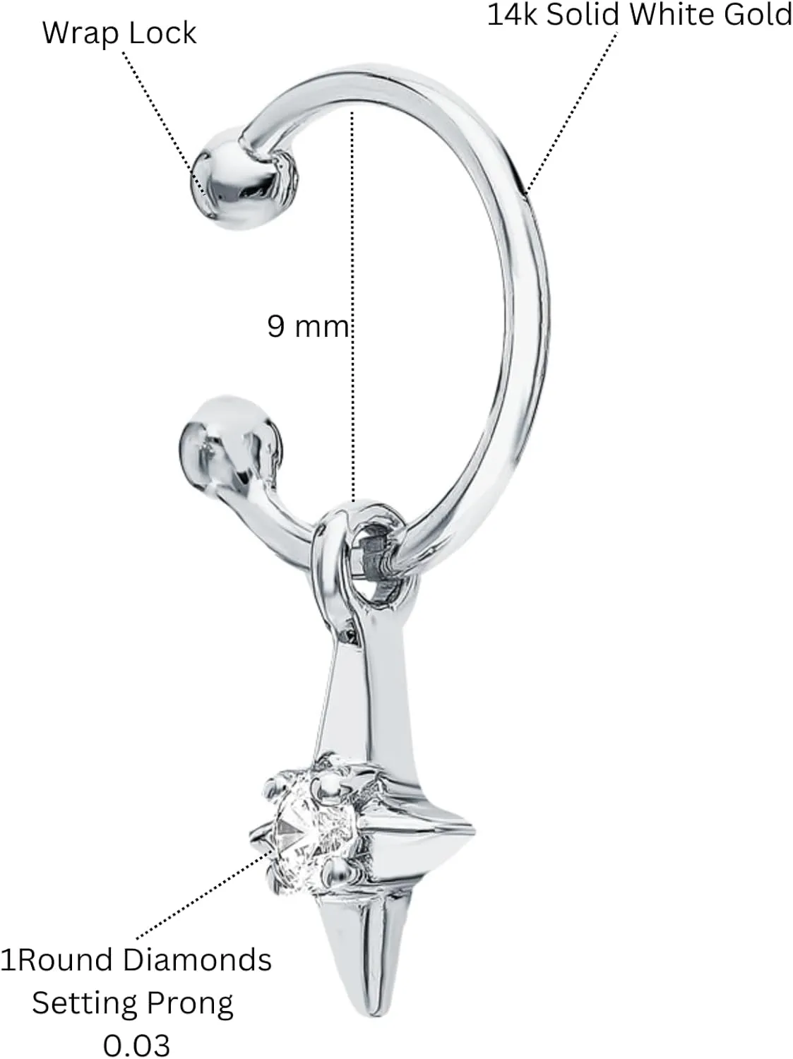 North Star Diamond (0.03ct) Dangle Ear Cuff, 14K Gold Non-Piercing Ear Cuff, Dangling Star Earring, Star Ear Wrap, Unique Gift For Her.