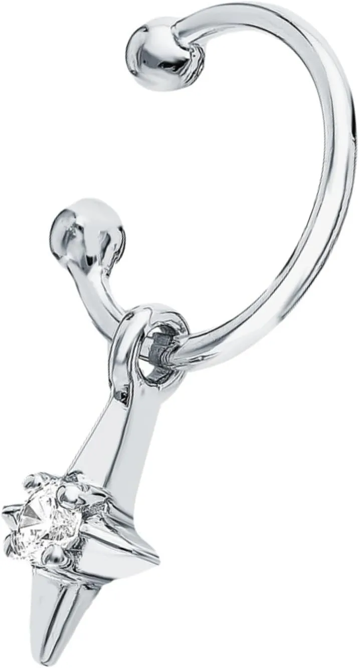 North Star Diamond (0.03ct) Dangle Ear Cuff, 14K Gold Non-Piercing Ear Cuff, Dangling Star Earring, Star Ear Wrap, Unique Gift For Her.