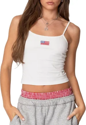NUFIWI Women Graphic Tank Top Spaghetti Strap Embroidered Crop Tops Sleeveless Cute Baby Tee Y2k Jersey Camisole