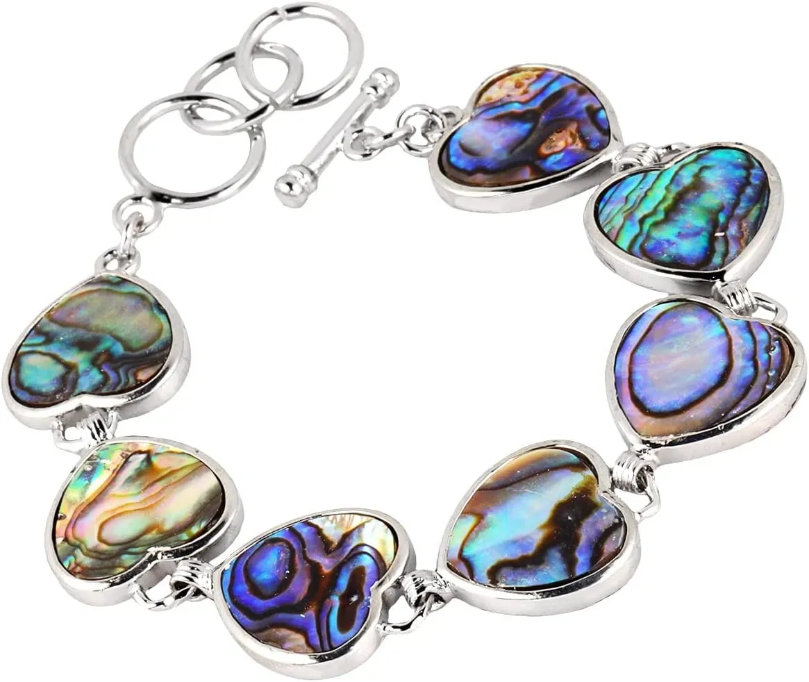 Nupuyai Handmade Paua/Abalone Shell Bracelet Jewelry for Women Men, Adjustable Natural Shell Bracelet Bangle