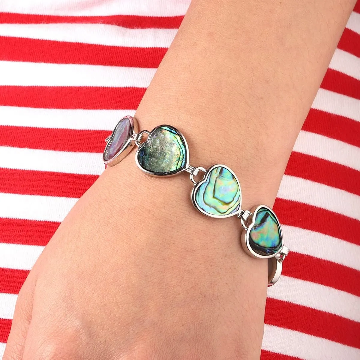 Nupuyai Handmade Paua/Abalone Shell Bracelet Jewelry for Women Men, Adjustable Natural Shell Bracelet Bangle