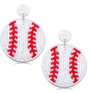 NVENF Beaded Baseball Earrings Sports Earrings for Women Handmade Bead Basketball Drop Dangle Earrings Holiday Party Game Jewelry Gifts