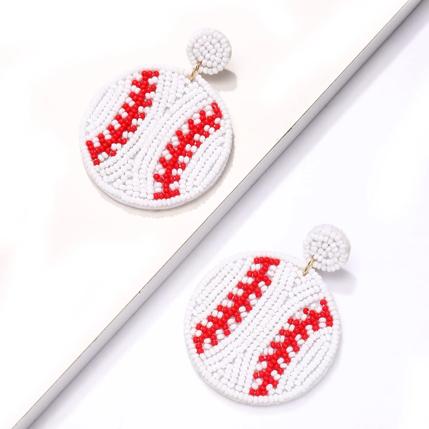NVENF Beaded Baseball Earrings Sports Earrings for Women Handmade Bead Basketball Drop Dangle Earrings Holiday Party Game Jewelry Gifts