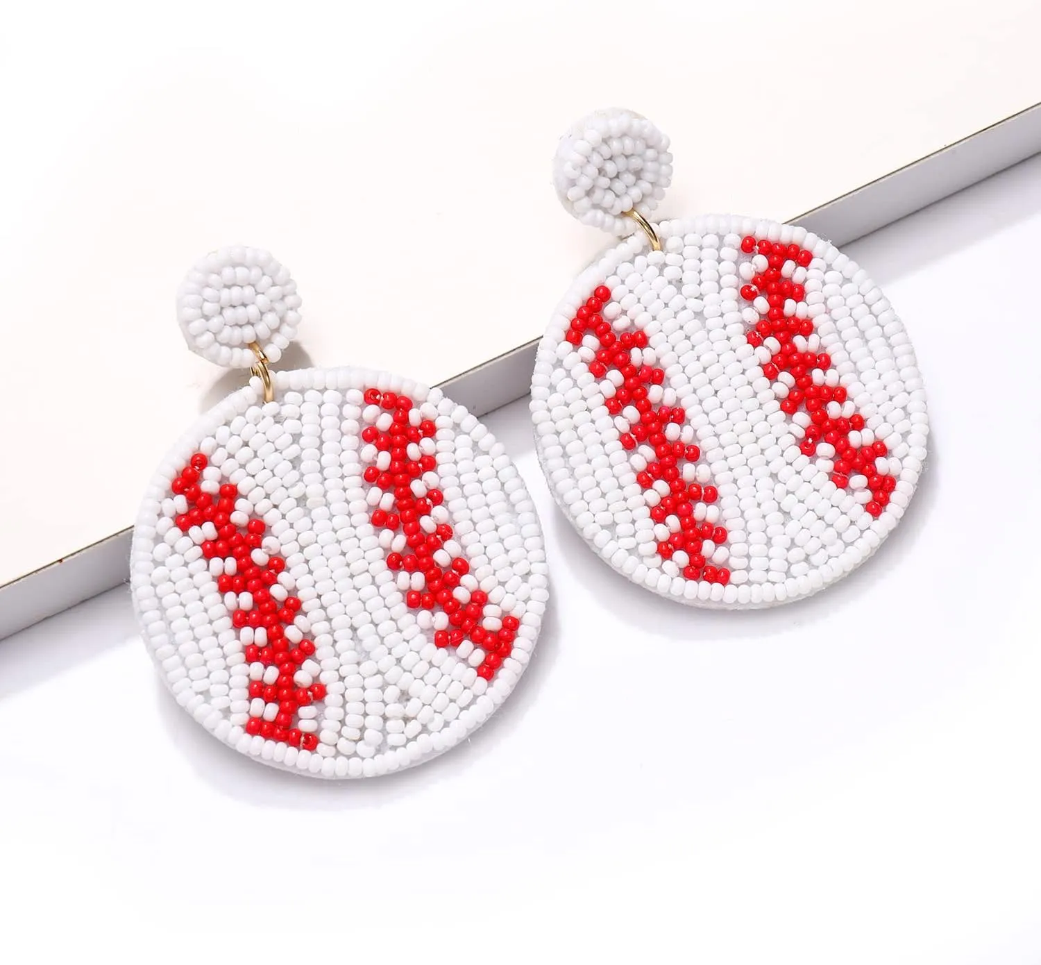 NVENF Beaded Baseball Earrings Sports Earrings for Women Handmade Bead Basketball Drop Dangle Earrings Holiday Party Game Jewelry Gifts