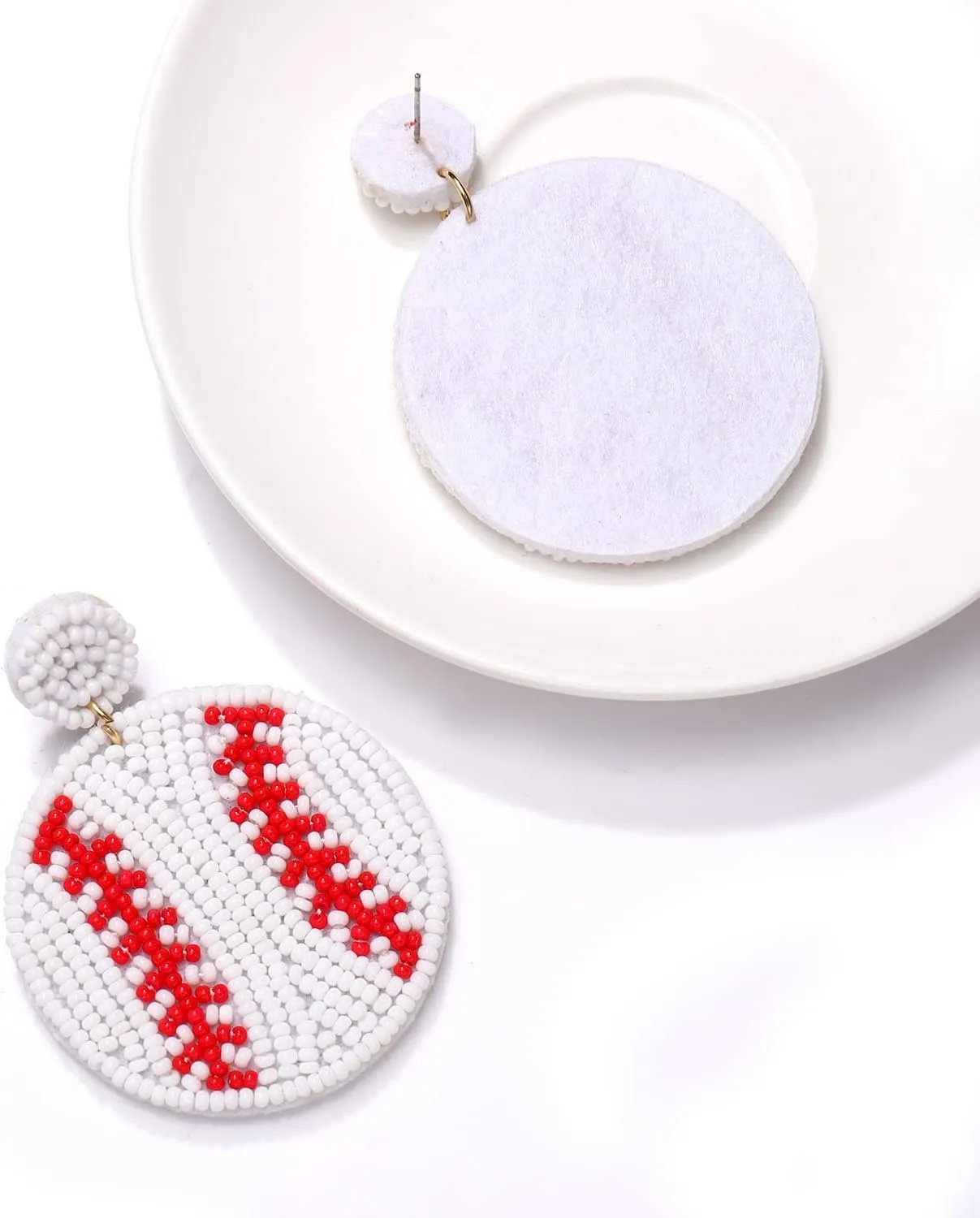 NVENF Beaded Baseball Earrings Sports Earrings for Women Handmade Bead Basketball Drop Dangle Earrings Holiday Party Game Jewelry Gifts